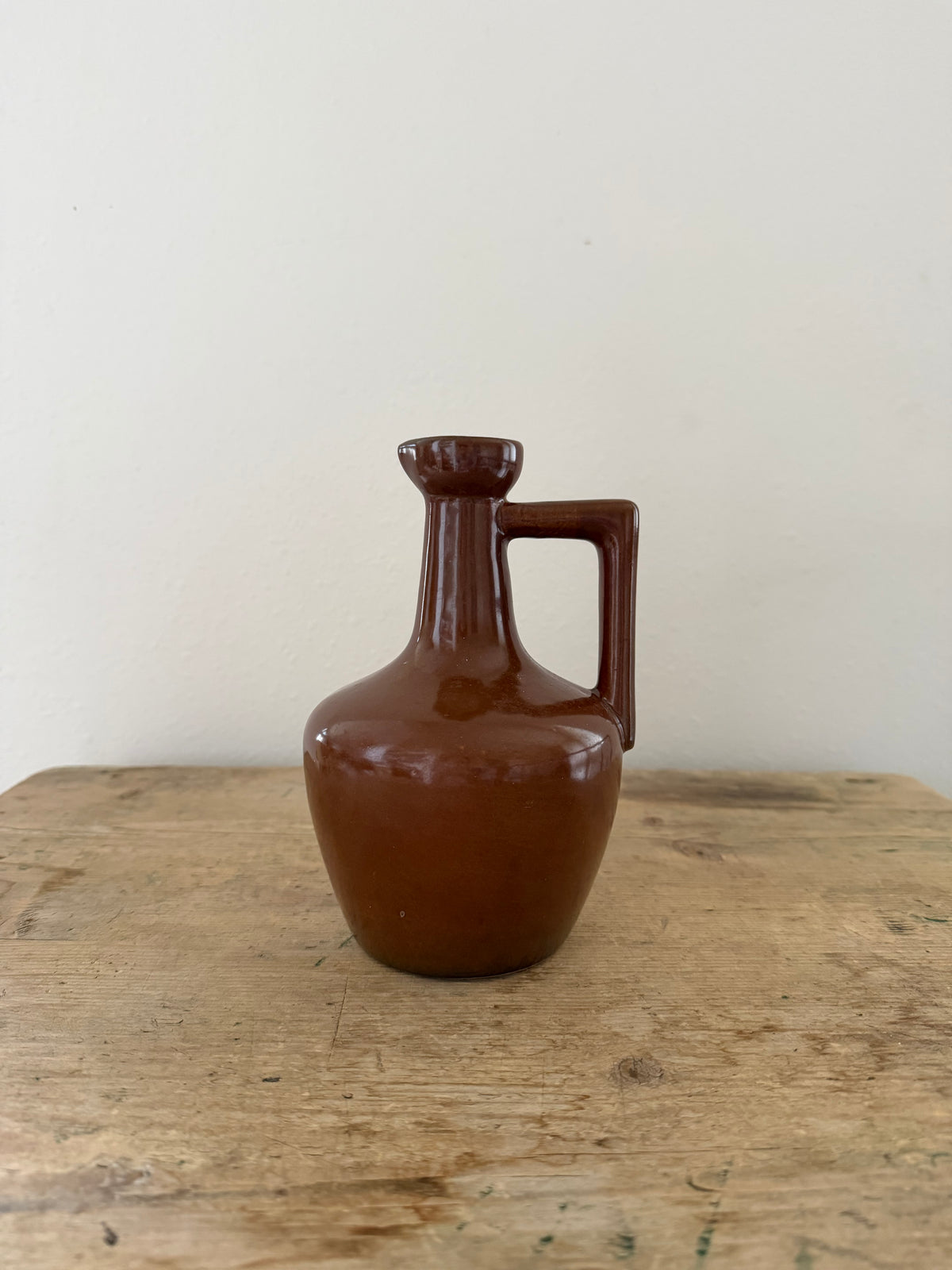 Vintage brown square handle vase
