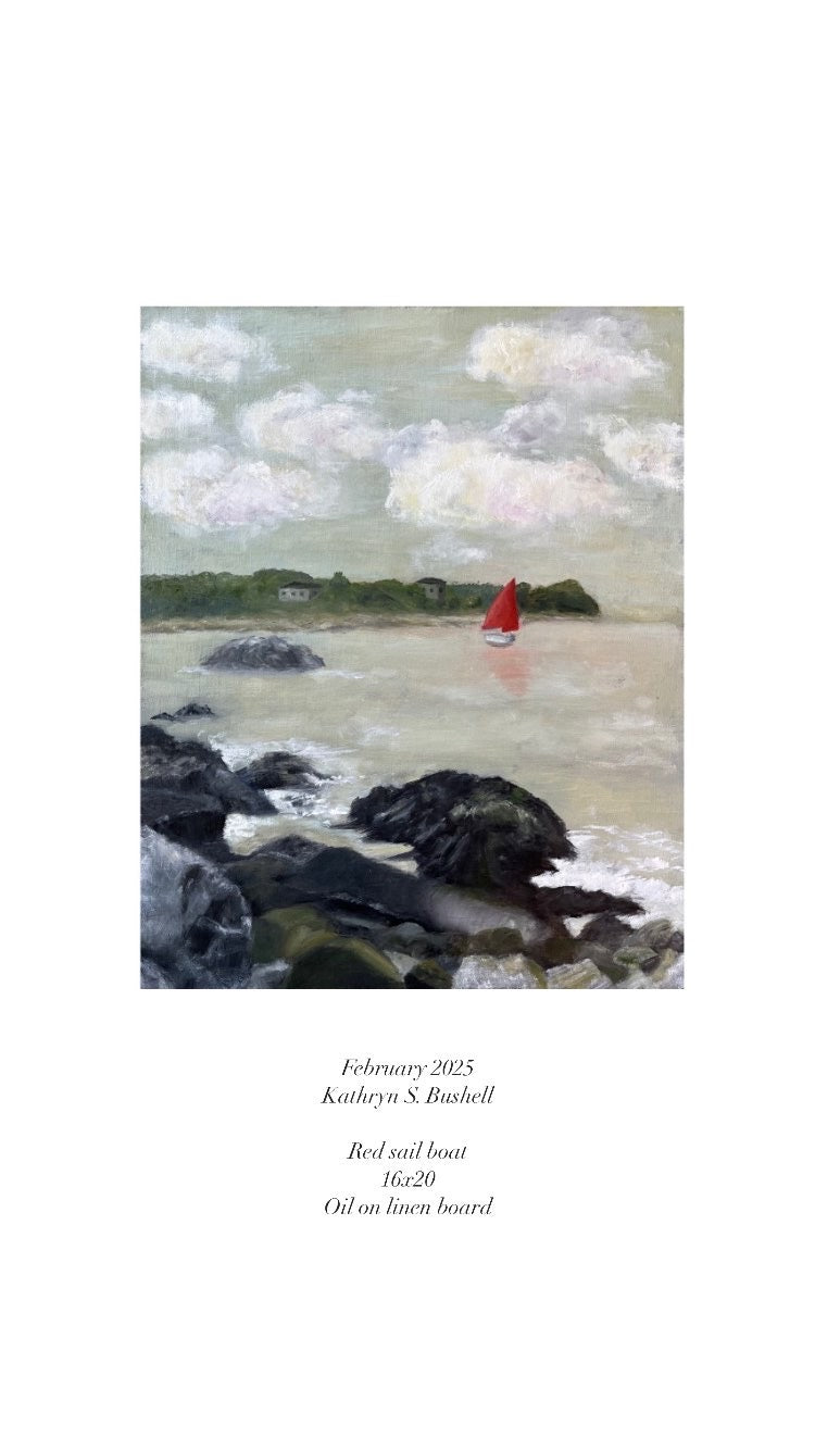 Red sail boat