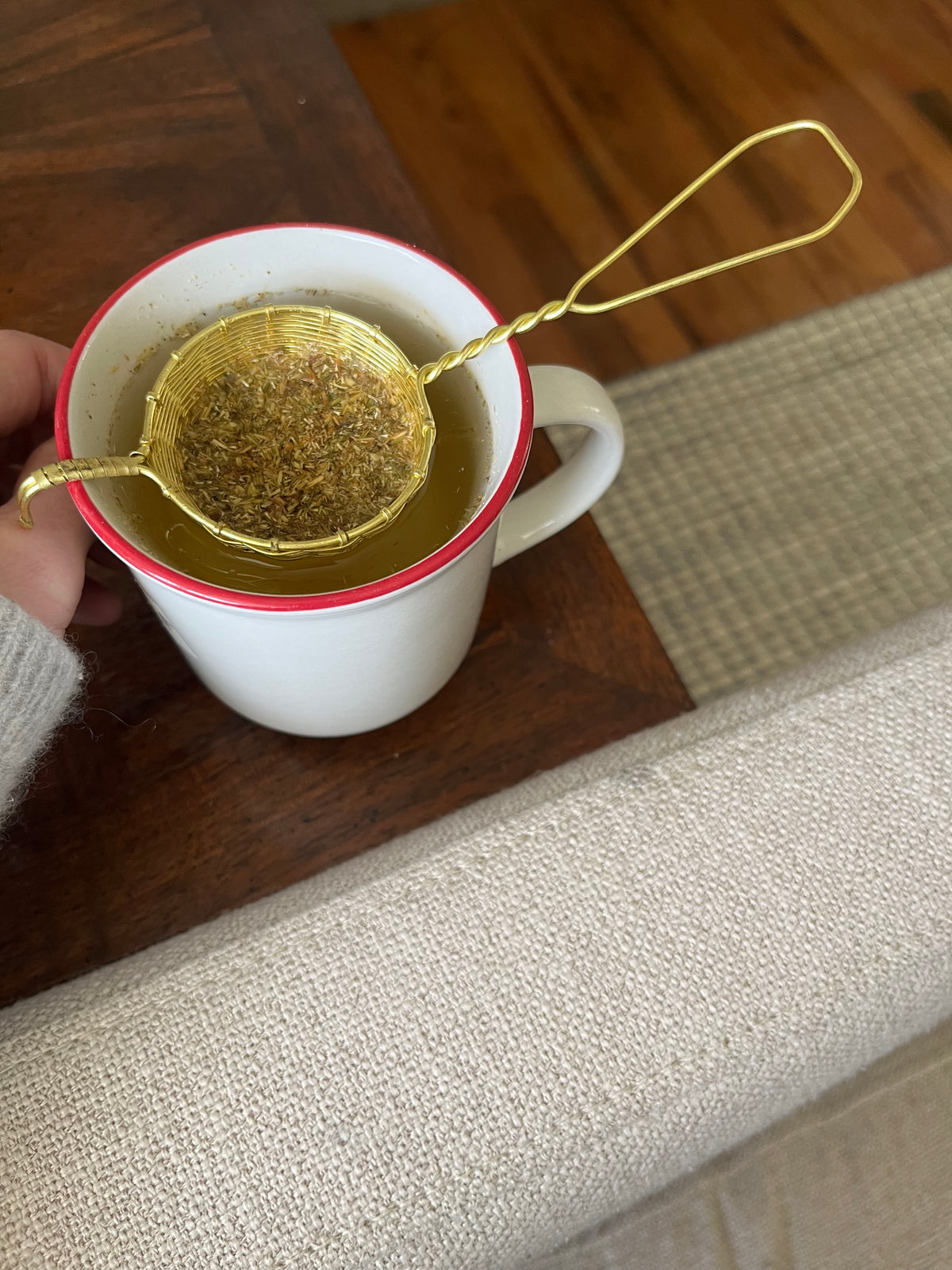 Woven brass tea strainer